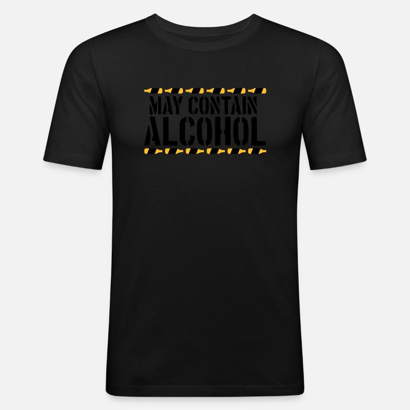 Spruch Kann Alkohol enthalten - Männer Slim Fit T-Shirt - Schwarz