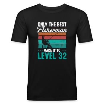 32 Fishing Level 32 Year Old Angler Fisherman - Men's Slim Fit T-Shirt - black - Front - Nik (191cm)