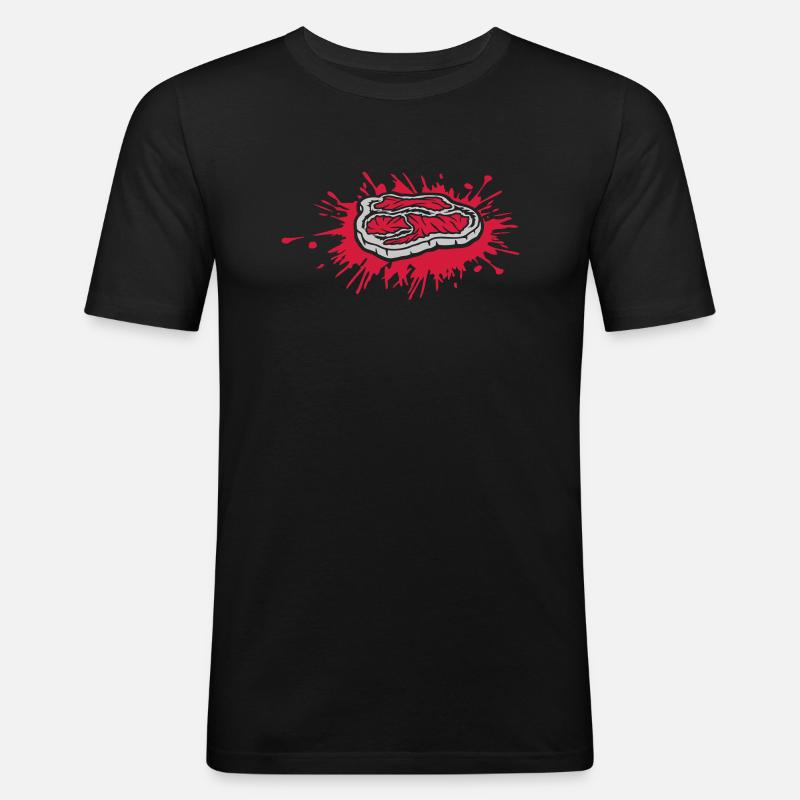 Tropfen Farbklecks Steak blutig - Männer Slim Fit T-Shirt - Schwarz