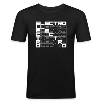 ELECTRO fettgedrucktes Textdesign - Männer Slim Fit T-Shirt - Schwarz - Vorne - Nik (191cm)