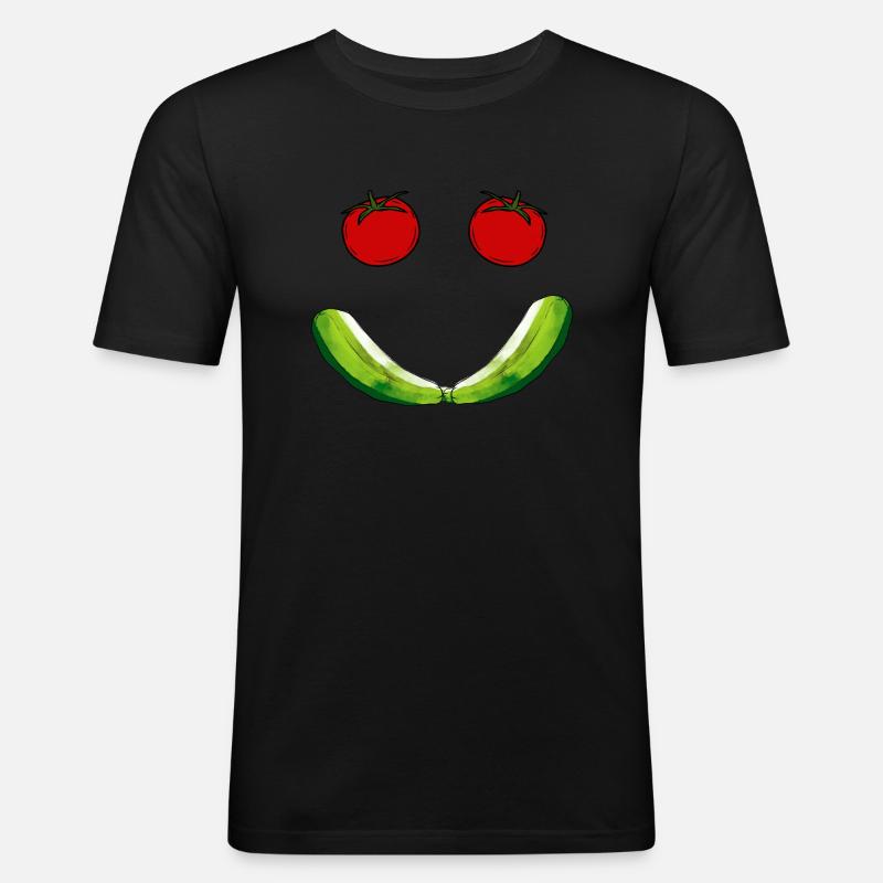 Smile Tomatoes - Männer Slim Fit T-Shirt - Schwarz