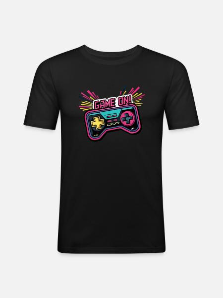 GAME ON. GAMECONTROLLER. SPIELPAD - Männer Slim Fit T-Shirt - Schwarz