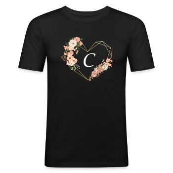 Buchstabe c florales goldenes Herz - Männer Slim Fit T-Shirt - Schwarz - Vorne - Nik (191cm)