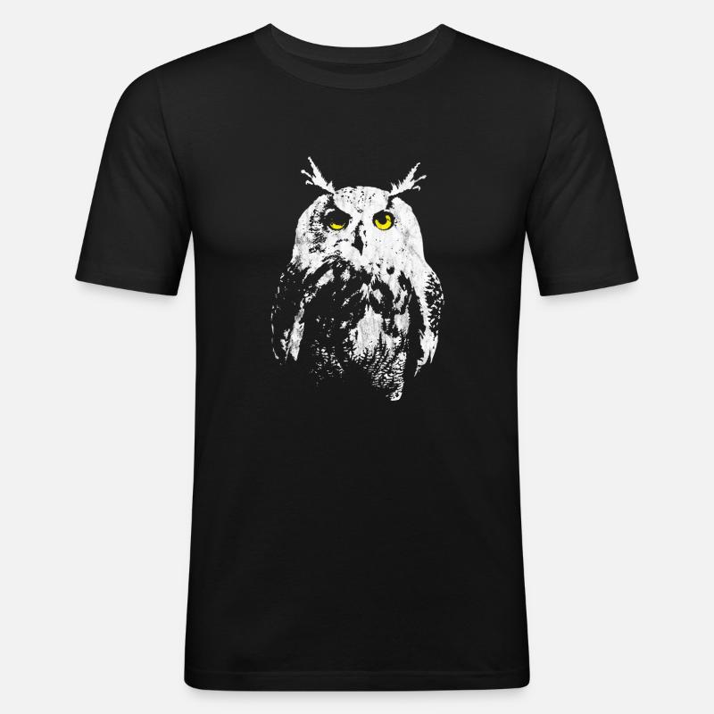 Eule - Männer Slim Fit T-Shirt - Schwarz