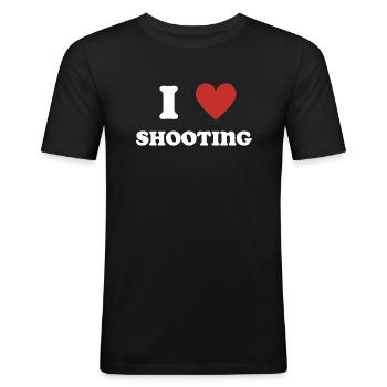 Ich liebe es zu schießen - Männer Slim Fit T-Shirt - Schwarz - Vorne - Nik (191cm)