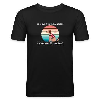 Superhelden vs Rettungshund - Männer Slim Fit T-Shirt - Schwarz - Vorne - Nik (191cm)