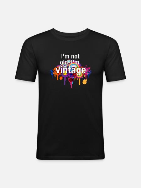 I ́m not old, I ́m vintage (på engelska) - Slim Fit T-shirt herr - svart