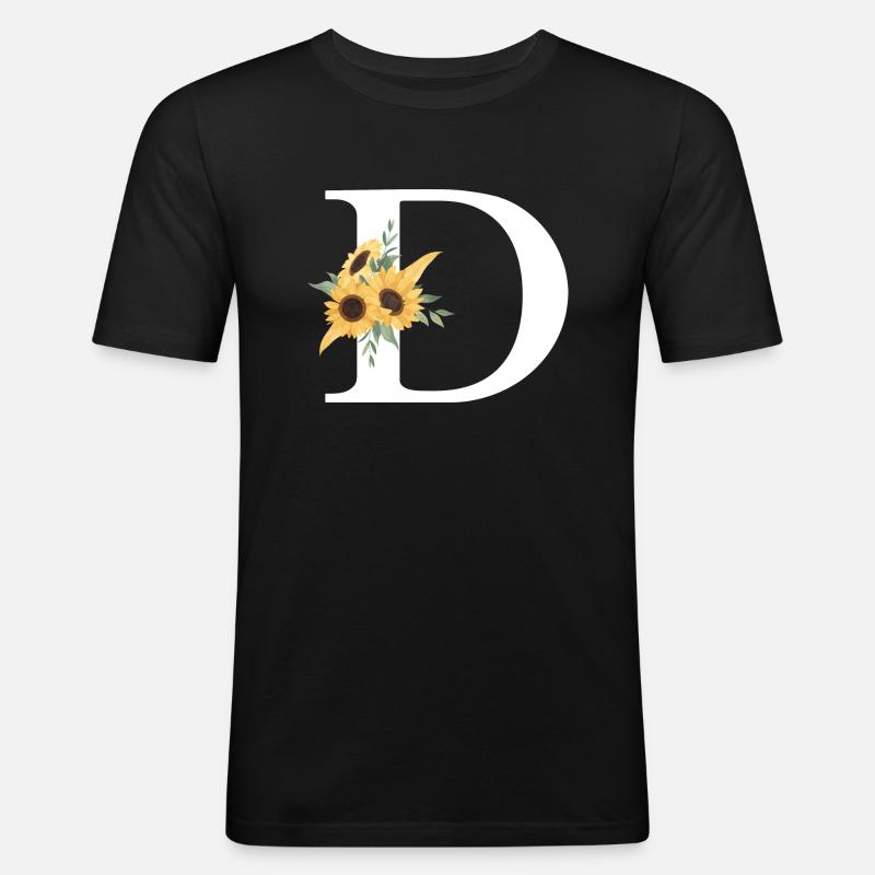 Blumenbuchstabe D Sonnenblume - Männer Slim Fit T-Shirt - Schwarz