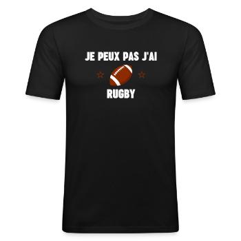 je peux pas j'ai rugby - T-shirt près du corps Homme - noir - Devant - Nik (191cm)