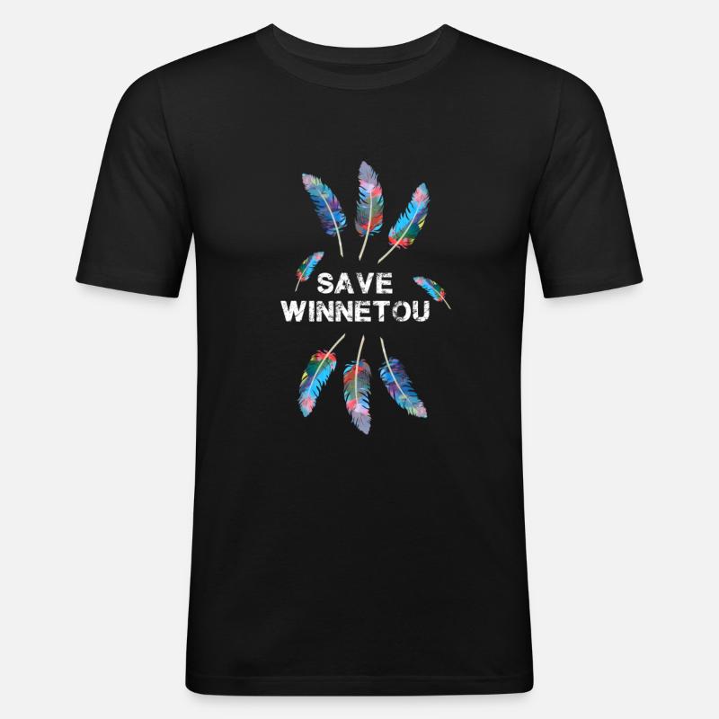 save winnetou,winnetou,federn,illustration - Männer Slim Fit T-Shirt - Schwarz
