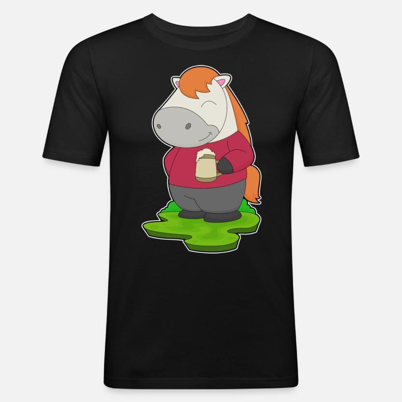 Pferd Bier - Männer Slim Fit T-Shirt - Schwarz