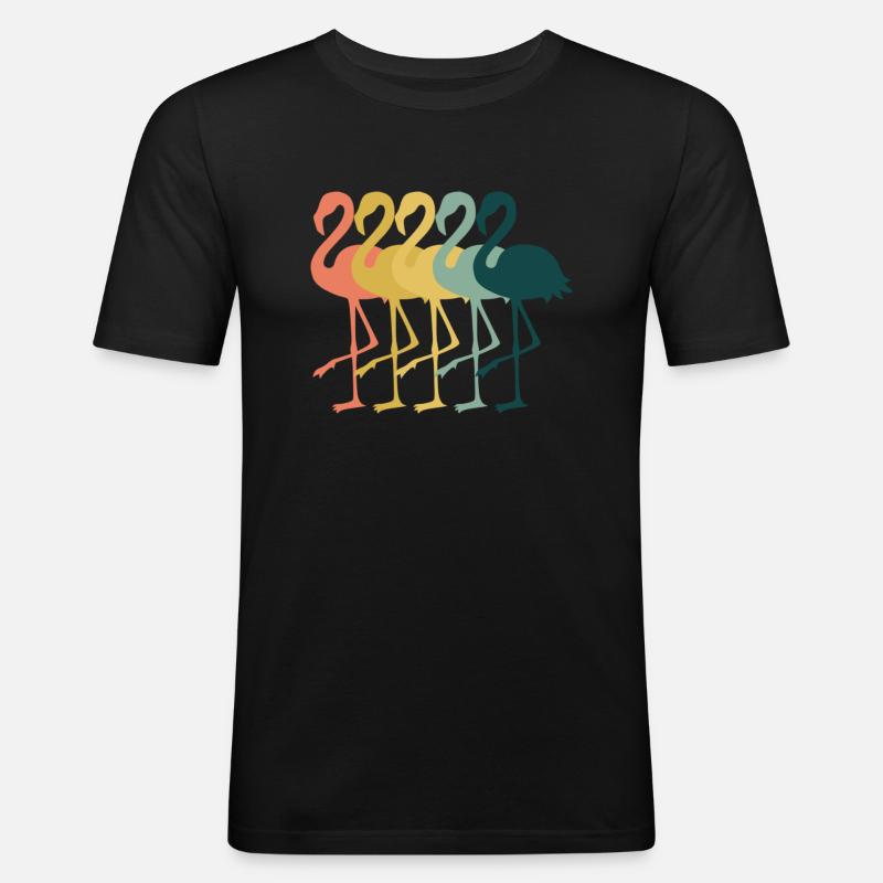 Flamingo Retro - Männer Slim Fit T-Shirt - Schwarz