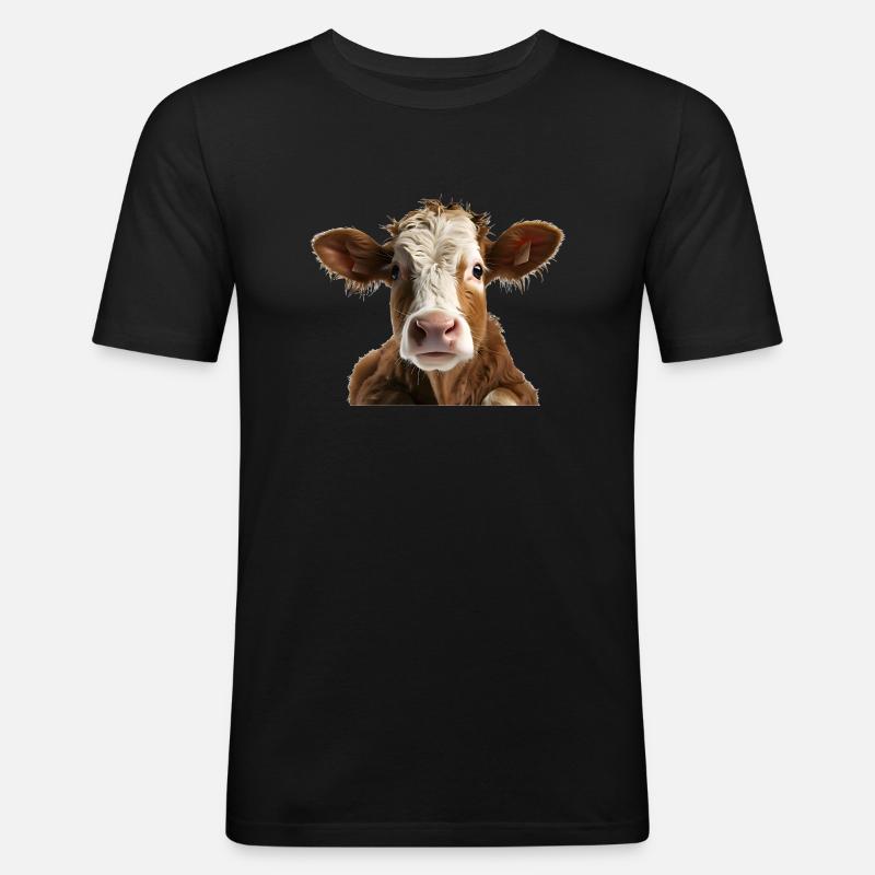 Junges Kuhkalb - Männer Slim Fit T-Shirt - Schwarz
