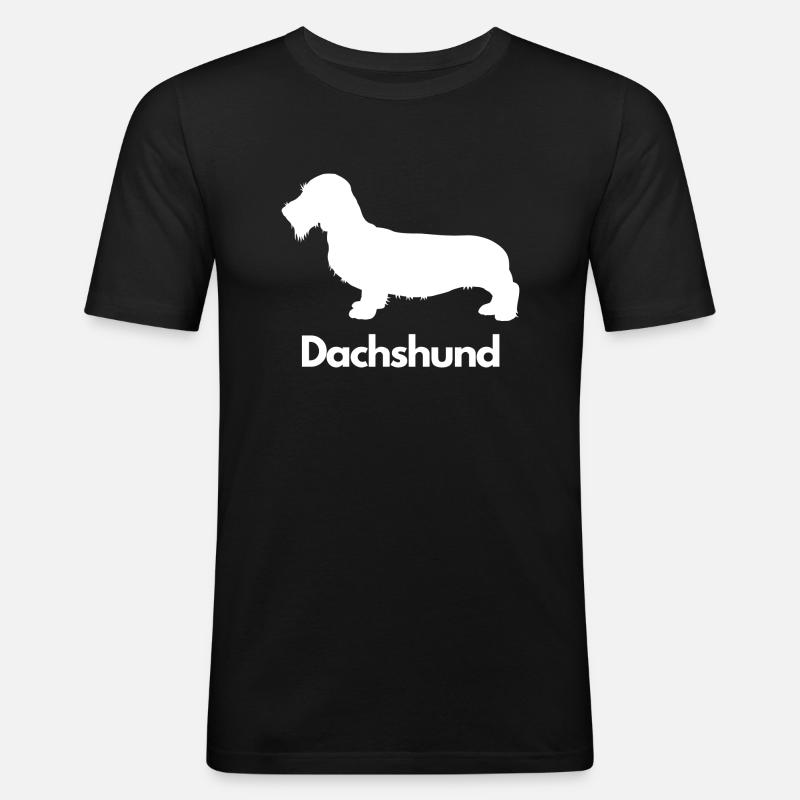 Dachshund, Dackel, Teckel, Rauhaardackel - Männer Slim Fit T-Shirt - Schwarz