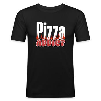 Pizza Addict - Männer Slim Fit T-Shirt - Schwarz - Vorne - Nik (191cm)