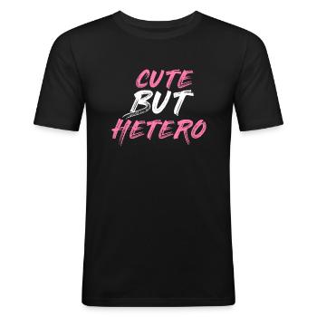 Mignon mais hétéro | Cadeau pour femme et homme. - T-shirt près du corps Homme - noir - Devant - Nik (191cm)