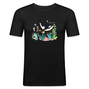 Killer Whale Sea - Men's Slim Fit T-Shirt - black - Front - Nik (191cm)
