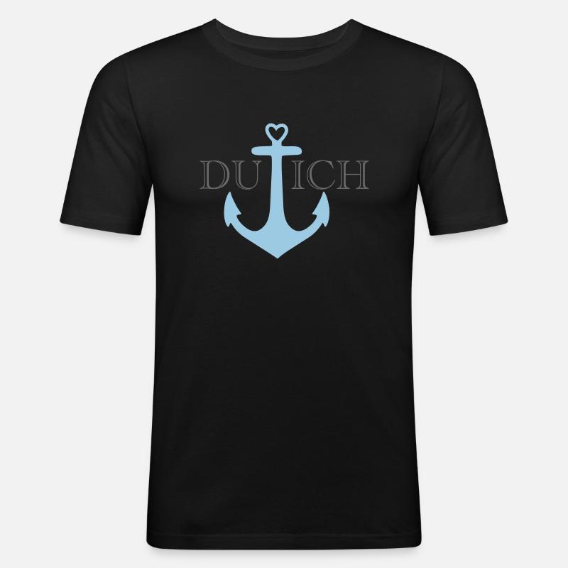 du und ich Anker - Männer Slim Fit T-Shirt - Schwarz
