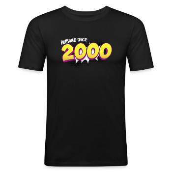 Rétro 23e anniversaire dans le Style Pop Art Comic Book - T-shirt près du corps Homme - noir - Devant - Nik (191cm)
