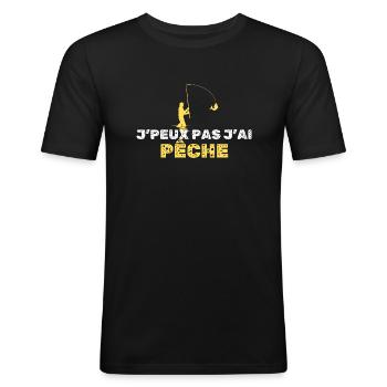 Je Peux Pas J'ai Pêche - T-shirt près du corps Homme - noir - Devant - Nik (191cm)