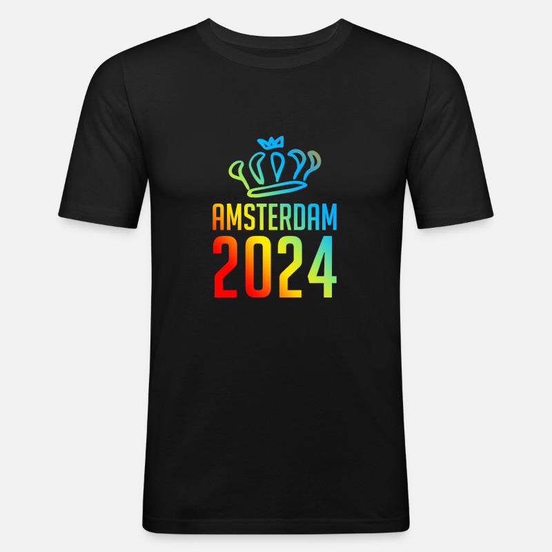 Amsterdam 2024 Bunt - Männer Slim Fit T-Shirt - Schwarz