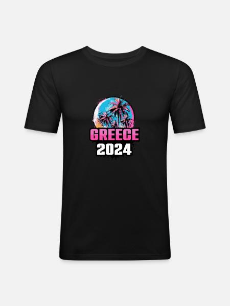 Greece 2024 Palm Trees - Men's Slim Fit T-Shirt - black