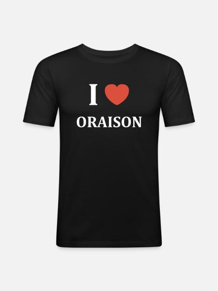 i love Oraison - T-shirt près du corps Homme - noir