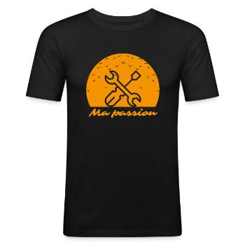 Ma passion le bricolage - humour - T-shirt près du corps Homme - noir - Devant - Nik (191cm)