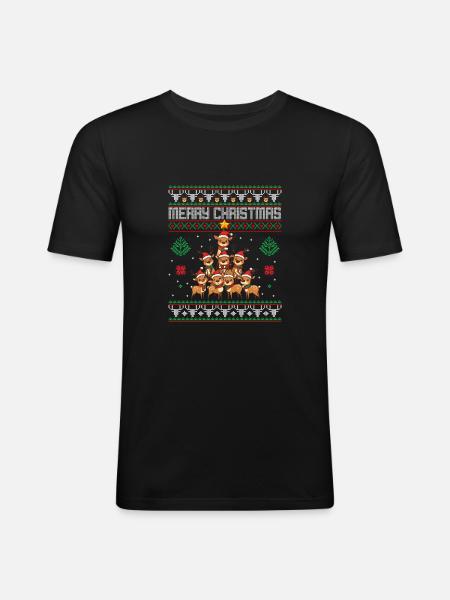 Rentier Weihnachten - Männer Slim Fit T-Shirt - Schwarz
