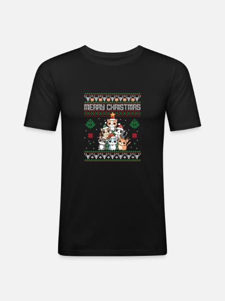 Katze Weihnachten Katze - Männer Slim Fit T-Shirt - Schwarz
