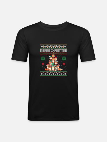 Fuchs Weihnachten Wald - Männer Slim Fit T-Shirt - Schwarz