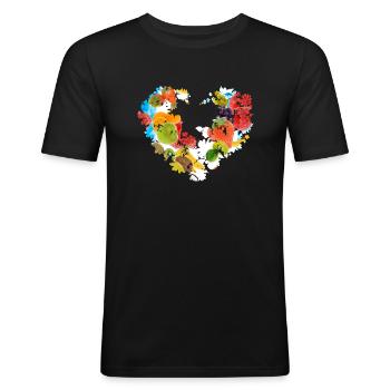 glace, cœur, cœur de fleur, coloré, orange, fruit, fruits - T-shirt près du corps Homme - noir - Devant - Nik (191cm)