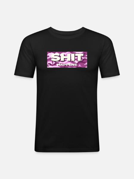 Shit happens pink tarn Design - Männer Slim Fit T-Shirt - Schwarz
