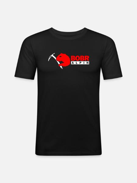 Bobr Alpin Logo Hell - Männer Slim Fit T-Shirt - Schwarz