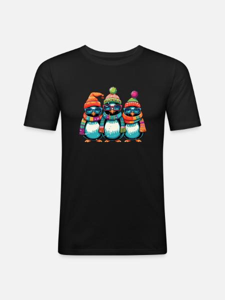 Funny Christmas Cool Penguins - Men's Slim Fit T-Shirt - black