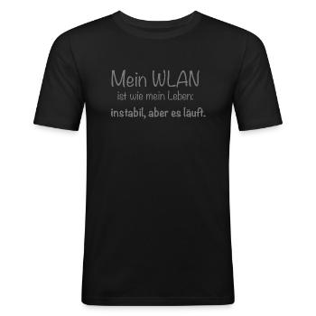 Wlan - Männer Slim Fit T-Shirt - Schwarz - Vorne - Nik (191cm)