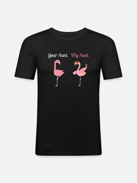Flamingo tante din tante min tante - Herre Slim Fit T-Shirt - sort