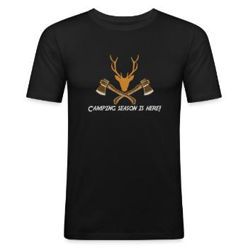 La saison de camping est arrivée - T-shirt près du corps Homme - noir - Devant - Nik (191cm)