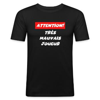 attention très mauvais joueur - T-shirt près du corps Homme - noir - Devant - Nik (191cm)