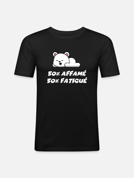50% affamé 50% fatigué - T-shirt près du corps Homme - noir