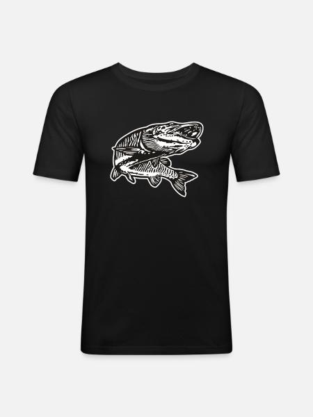 Hecht mit kontur - Männer Slim Fit T-Shirt - Schwarz