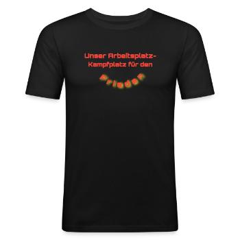 Arbeitsplatz - Männer Slim Fit T-Shirt - Schwarz - Vorne - Nik (191cm)
