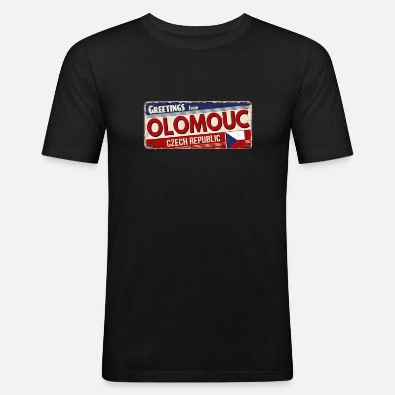 Olomouc Schild - Männer Slim Fit T-Shirt - Schwarz