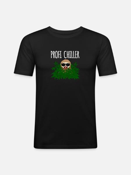 Profi Chiller Faultier Cannabis - Männer Slim Fit T-Shirt - Schwarz