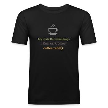 My Code Runs Buildings I Run on Coffee - Men's Slim Fit T-Shirt - black - Front - Nik (191cm)