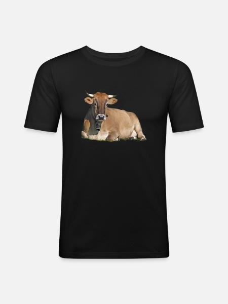 Ruhendes Rind - Männer Slim Fit T-Shirt - Schwarz