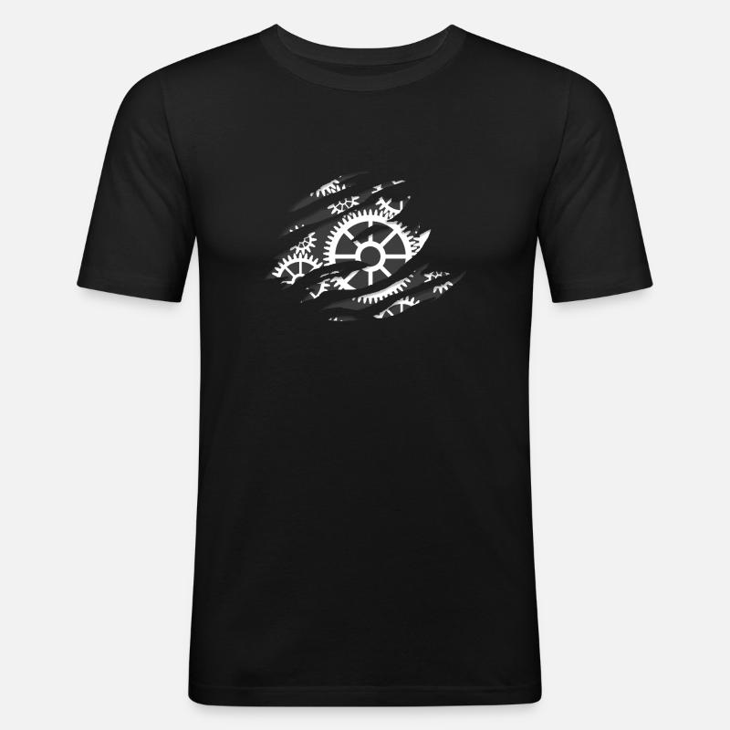 Zahnrad hinter zerrissen-Effekt - Geschenkidee - Männer Slim Fit T-Shirt - Schwarz