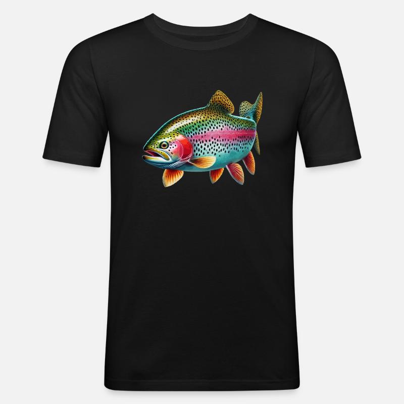 Regenbogenforelle - Männer Slim Fit T-Shirt - Schwarz