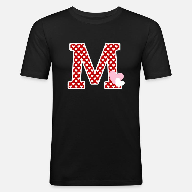 Buchstabe m Herz - Männer Slim Fit T-Shirt - Schwarz