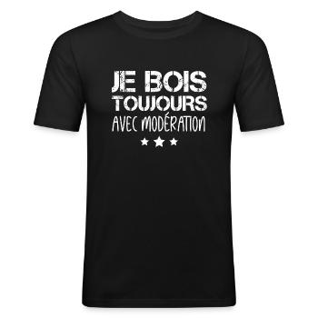 Je Bois Toujours Avec Modération - T-shirt près du corps Homme - noir - Devant - Nik (191cm)